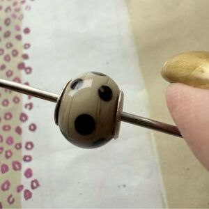 Trollbeads Beige & Black Polka Dot Glass Bead – Sterling Silver 925 Core